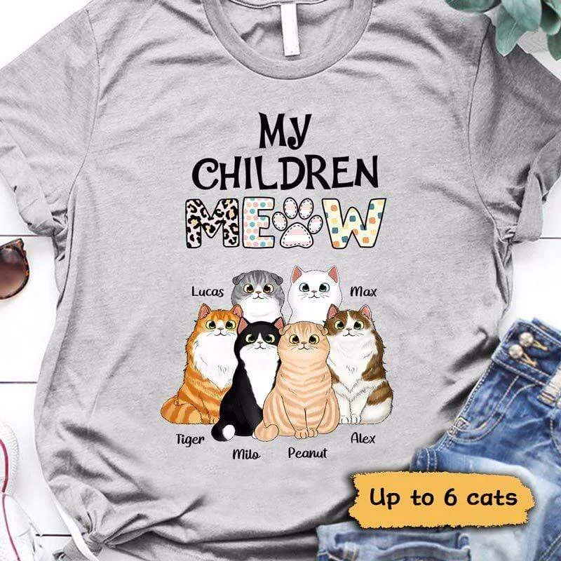 Personalized t-shirts for family trips-My Children Meow Fluffy Cat Personalized Shirt