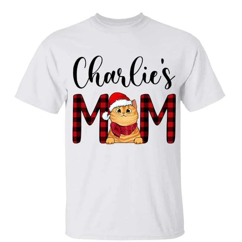 Custom sports graphic T-shirts for kids-Cat Mom Cat Dad Of Fluffy Cat Christmas Personalized Shirt