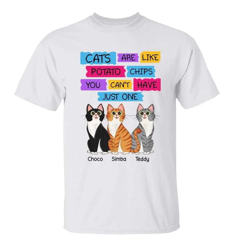 Personalized matching T-shirts for parents and kids-Cats Are Like Potato Chips Colorful Personalized Shirt