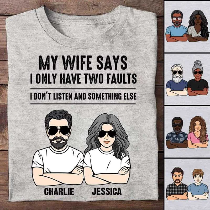 Personalized family reunion t-shirts with graphics-Two Faults Husband Wife Personalized Shirt