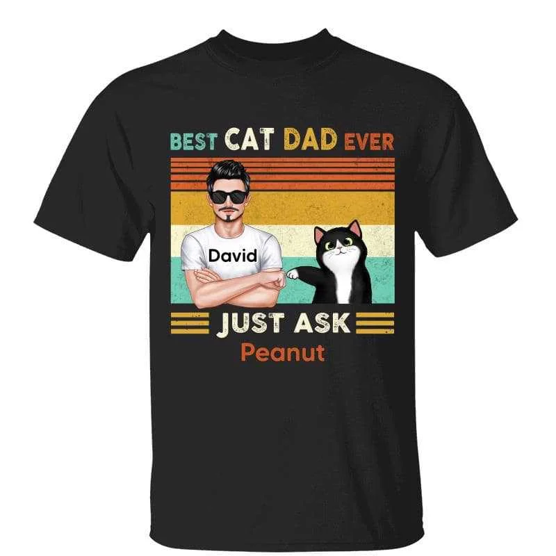 Custom T-shirts with photo prints for gifts-Real Man Cat Dad With Fluffy Cat Gift Personalized Shirt