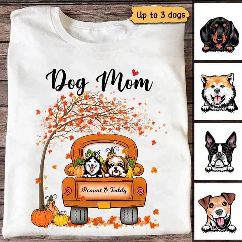 Personalized T-shirts with photos for families-Fall Season Dog Mom Truck Personalized Shirt