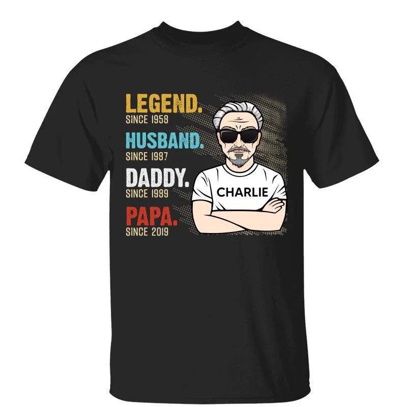 Custom family T-shirts for vacation-The Legend Grandpa Old Man Father‘s Day Birthday Gift Personalized Shirt (Dark Color)