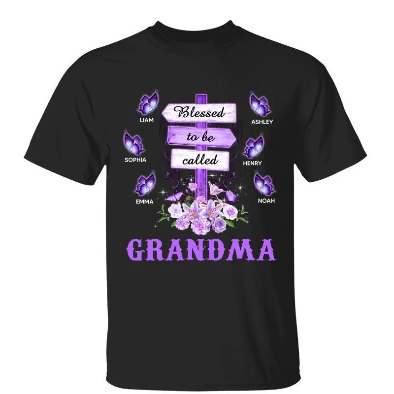 Custom t-shirts for sports activities-Purple Butterflies Blessed Grandma Personalized Shirt