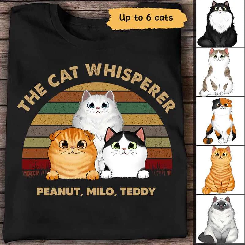 Personalized summer-themed graphic tees-The Cat Whisperer Retro Fluffy Cats Personalized Shirt