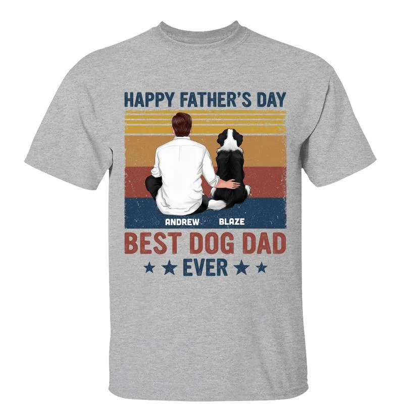 Personalized workout graphic T-shirts-Best Dog Dad Back View Personalized Light Color Shirt