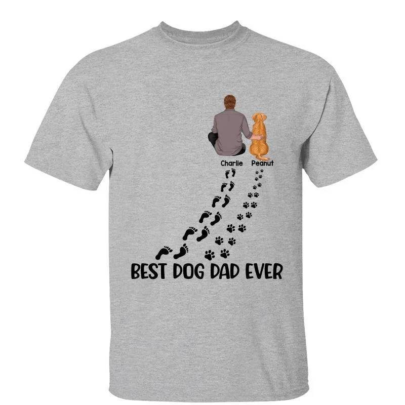 Custom t-shirts for family vacations-Best Dog Dad Ever Paw Prints Personalized Shirt