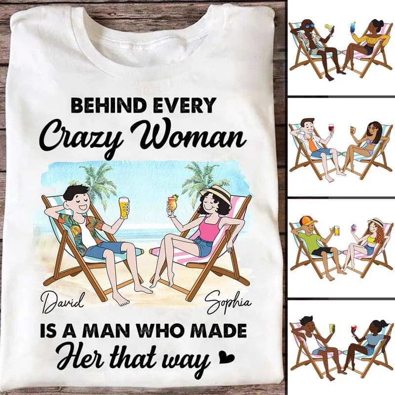 Motivational T-shirts for the gym-Behind Crazy Woman Couple Personalized Shirt