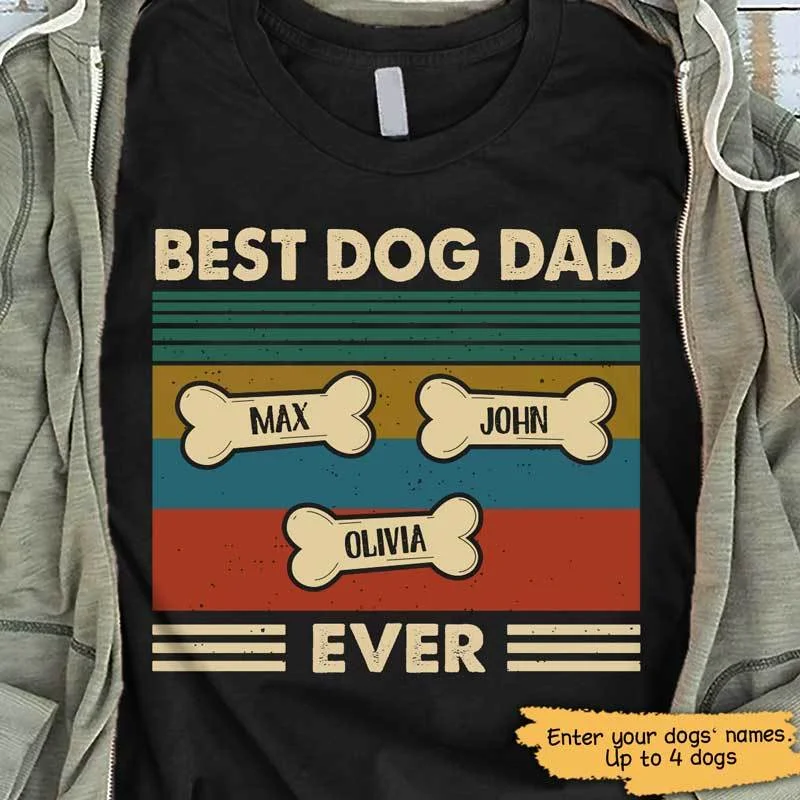 Funny T-shirts with sarcastic sayings-Best Dog Dad Bone Retro Personalized Dog Dad Shirt