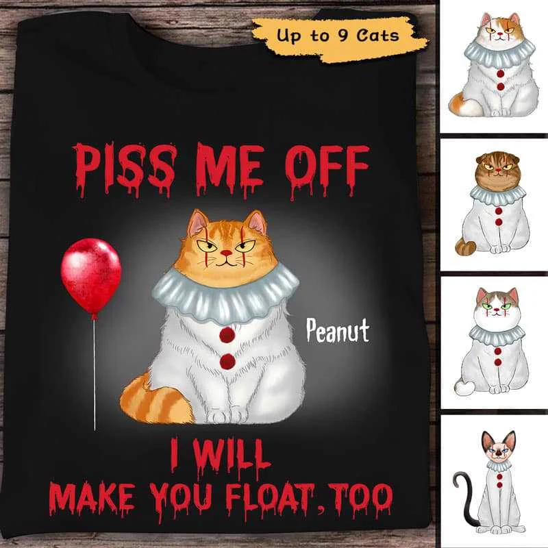 Funny quotes printed T-shirts for friends-Halloween Cats Red Balloon Make You Float Personalized Shirt