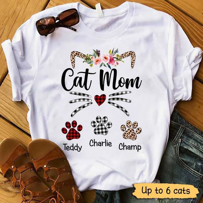 Personalized matching T-shirts for parents and kids-Cat Mom Cat Face Personalized Shirt