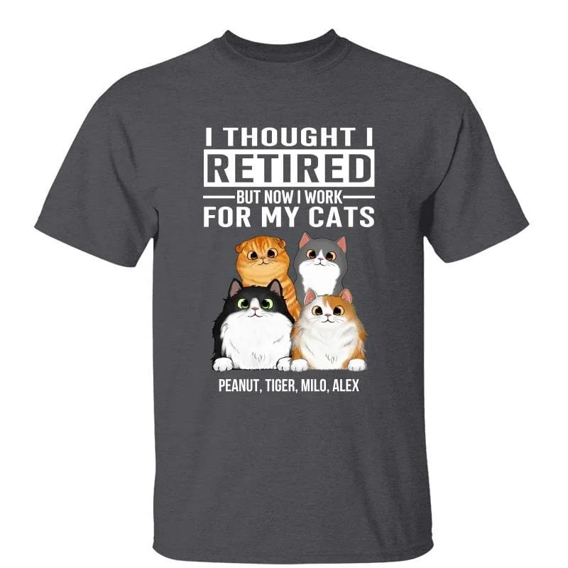 Custom graphic tees for concertgoers-I Thought I Retired Now I Work For Fluffy Cats Personalized Shirt