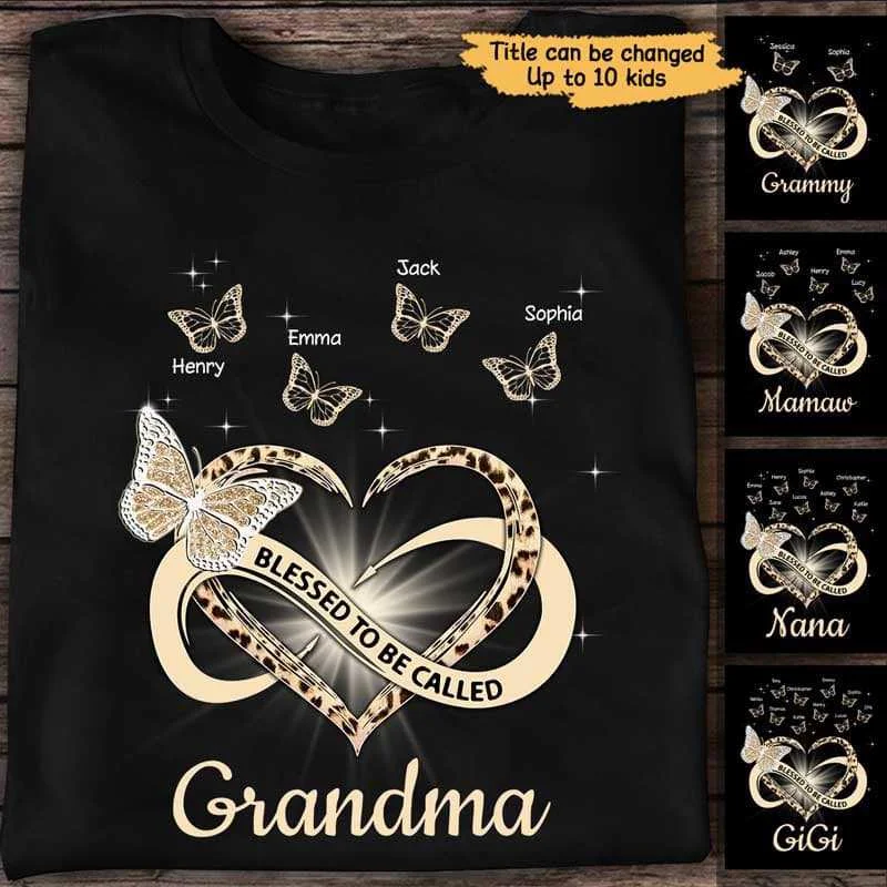 Personalized T-shirts with photos for families-Infinity Heart Grandma Butterflies Personalized Shirt