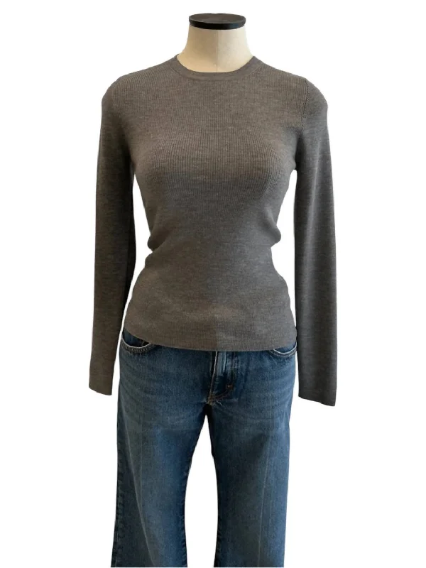 Cashmere alpaca pullover sweater for luxe-Women's Relaxed Fit Pullovers-Women's Long Sleeve Rd Sweater In Heather Grey