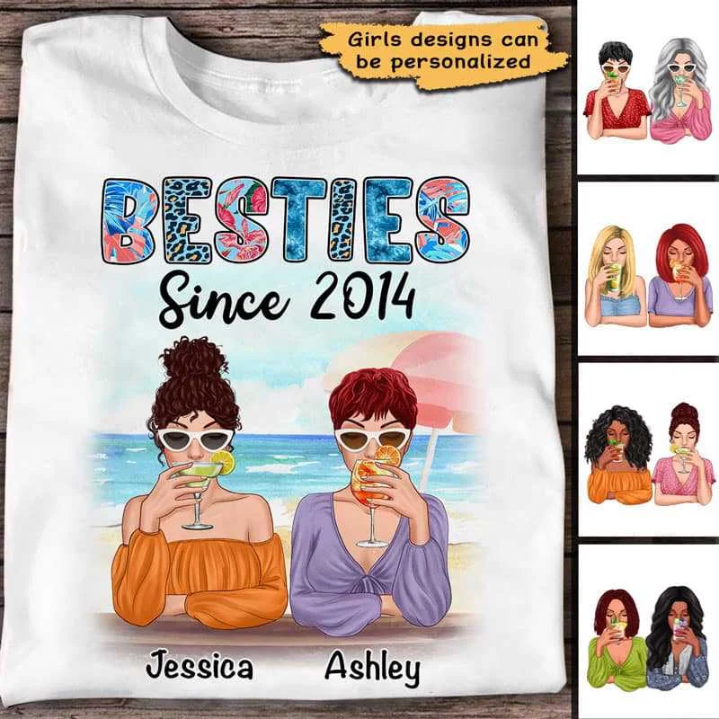 Personalized matching family T-shirts-Besties Since Summer Patterned Personalized Shirt