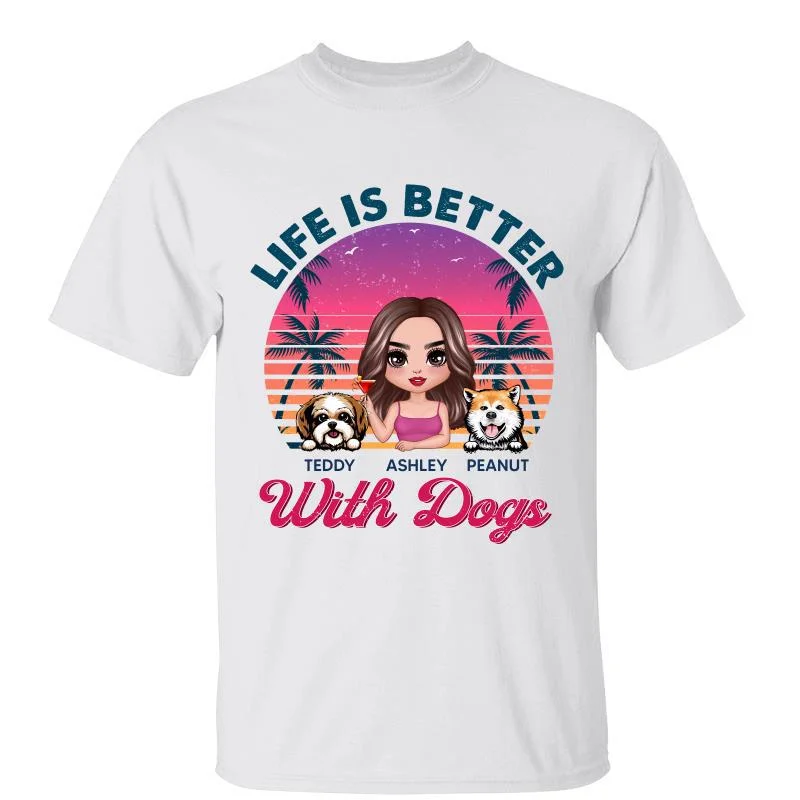 Creative graphic tees with inspirational messages-Retro Summer Life Is Better With Peeking Dogs Doll Woman Personalized Shirt