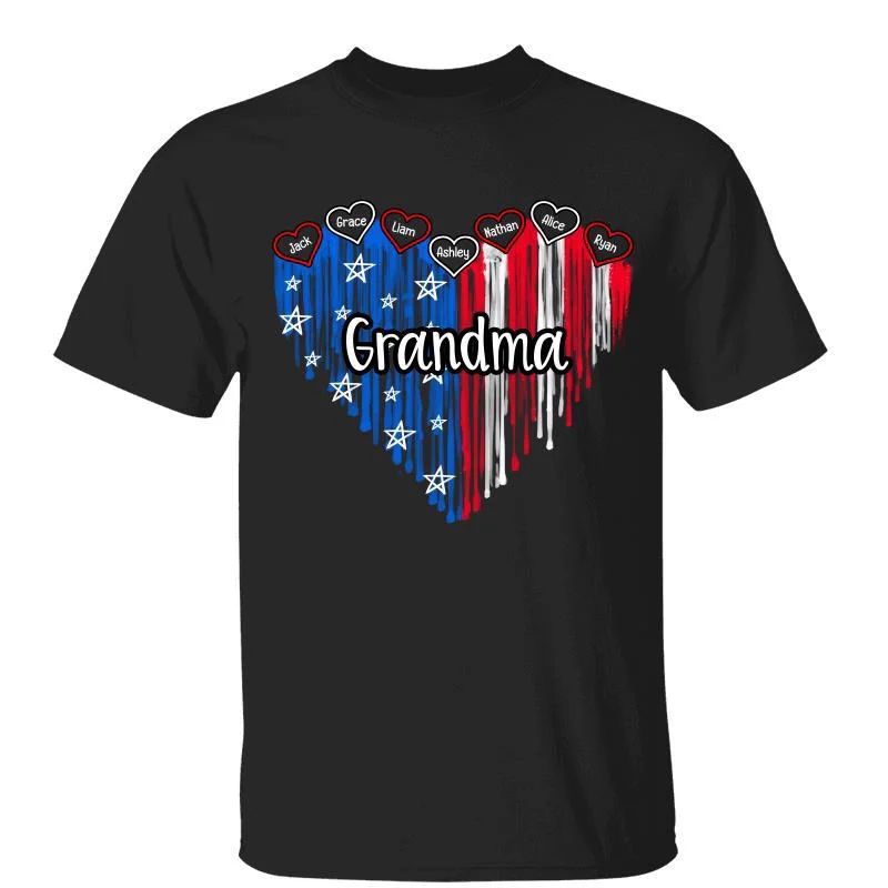 Custom funny graphic tees for men-Mom Grandma Melting Heart Independence Day Fourth Of July Personalized Shirt