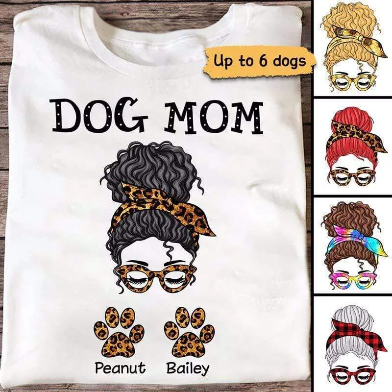 Funny travel graphic tees for travelers-Dog Mom Messy Bun Personalized Shirt