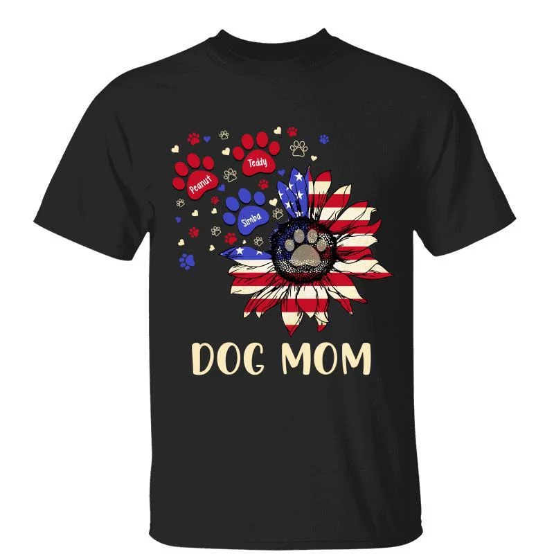 Trendy streetwear T-shirts for women-Dog Mom Sunflower Nation Flag 4th Of July Independence Day Personalized Shirt