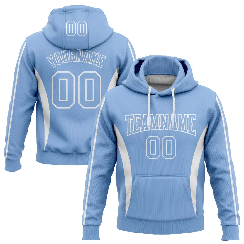 Women's Double Layer Hoodies-Custom Stitched Light Blue White 3D Pattern Design Color Blocking Stripe Sports Pullover Sweatshirt Hoodie