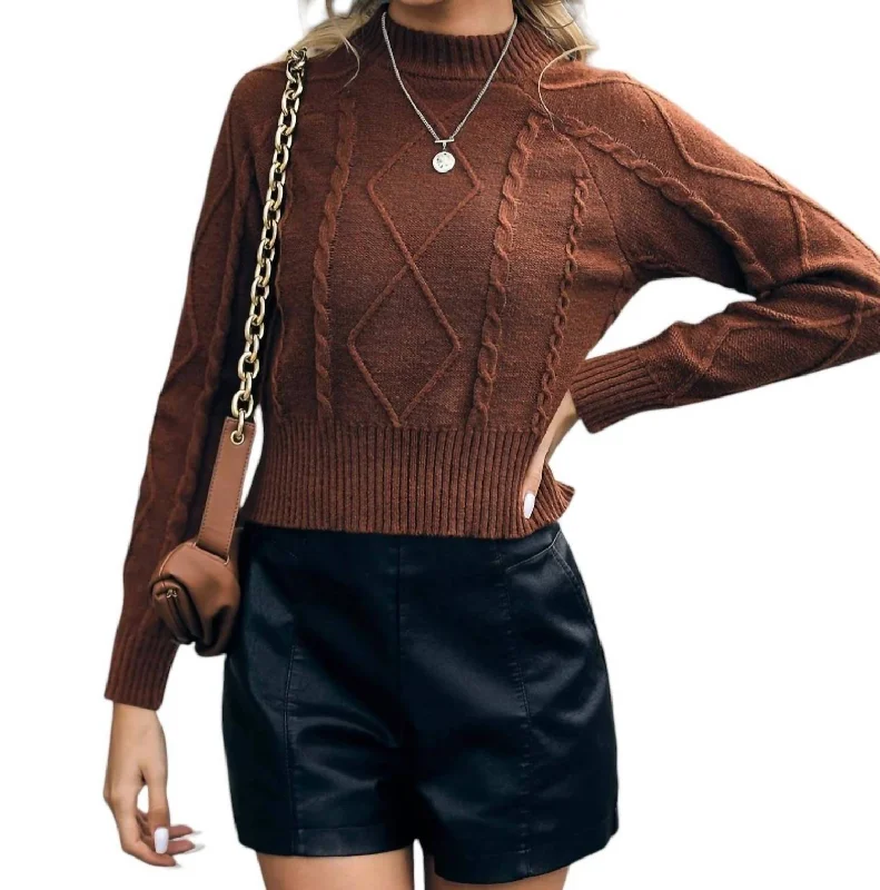 Chunky ribbed pullover sweater for texture-Women's High-Waisted Pencil Pullovers-Solid Twists Sweater In Chocolate