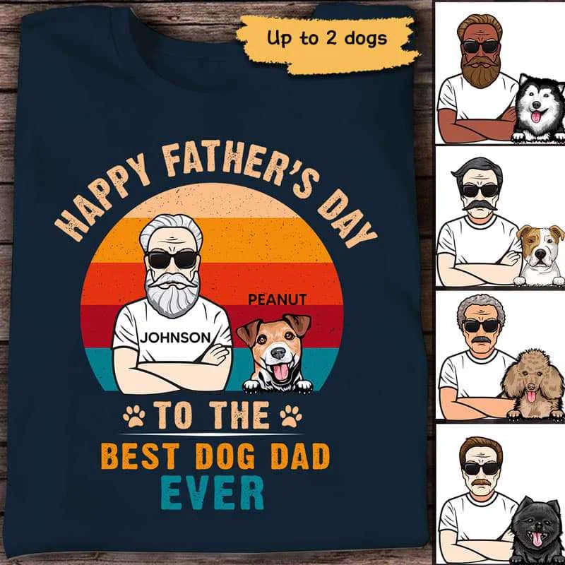 Cool beach-themed graphic T-shirts-Happy Father‘s Day Dog Dad Old Man Retro Personalized Shirt