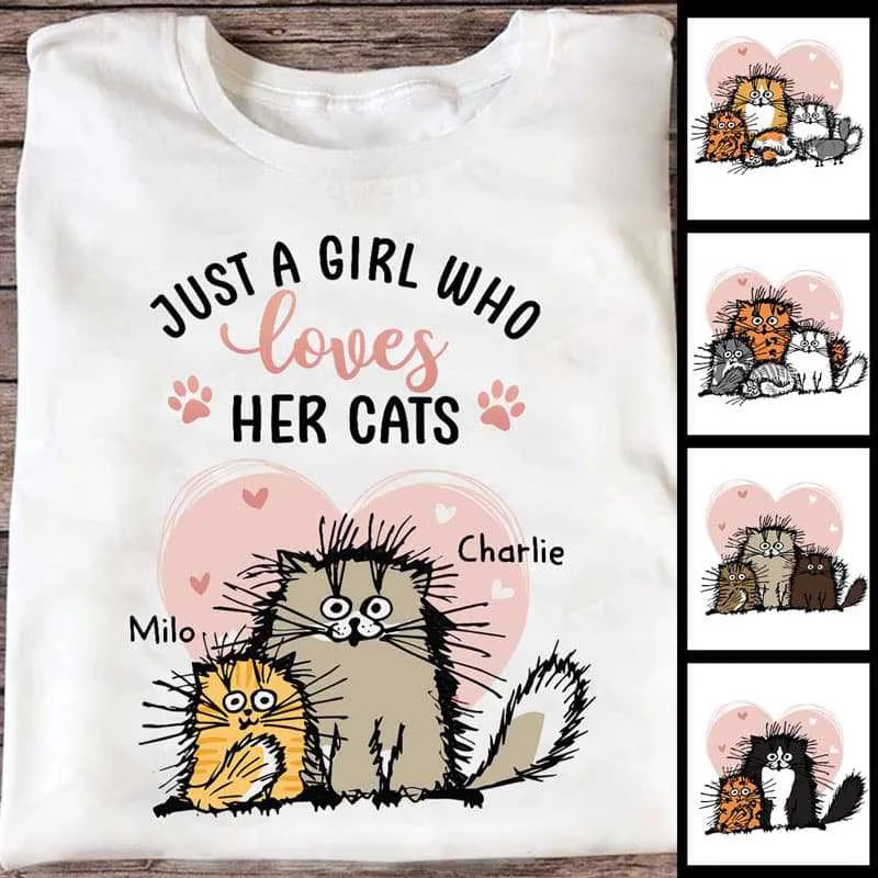 Custom graphic tees with funny memes-Just A Girl Who Loves Funny Cats Personalized Shirt