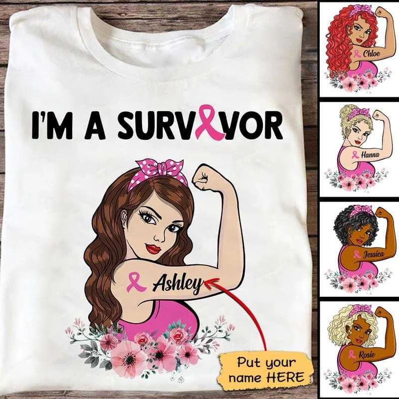 Funny graphic T-shirts for friends-Breast Cancer Survivor Strong Woman Personalized Shirt