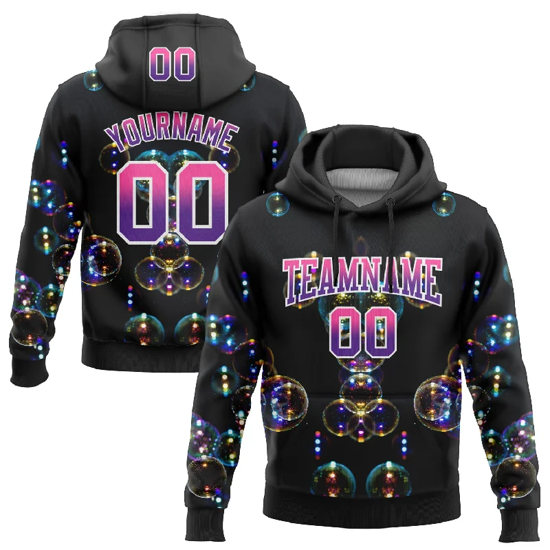 Women's Hoodies with Drawstrings-Custom Stitched Black Pink-Purple Fade 3D Pattern Design Colorful Bubbles Sports Pullover Sweatshirt Hoodie