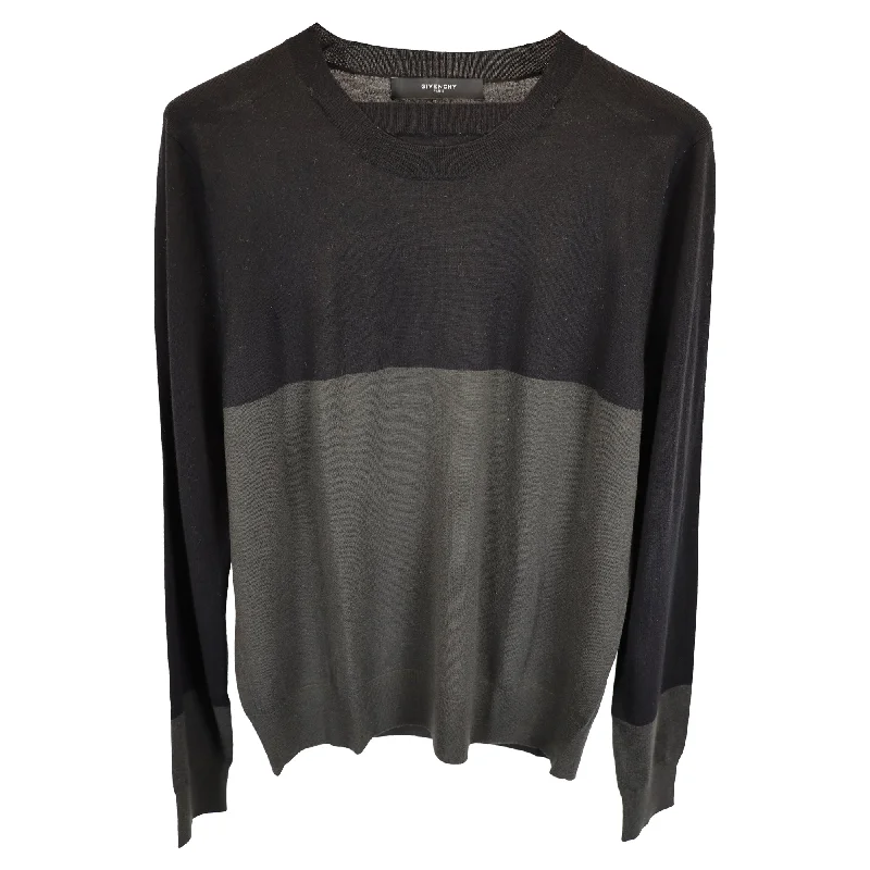 Blue cable-knit pullover sweater for texture-Women's Double Layer Pullovers-Givenchy Two-Toned Crewneck Sweater in Black and Grey Wool