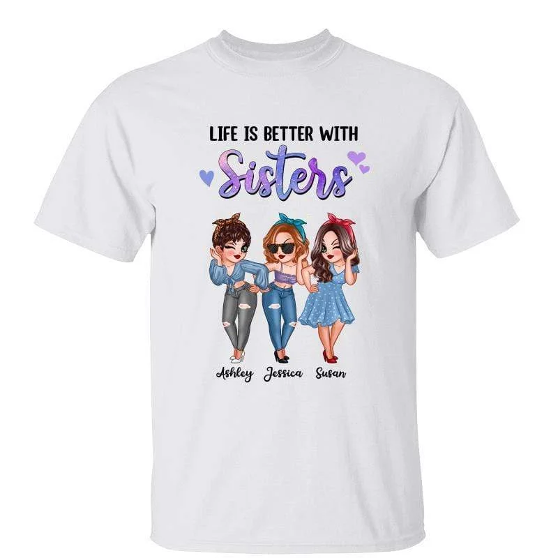 Custom funny graphic tees for men-Pretty Girls Life Is Better With Sisters Personalized Shirt