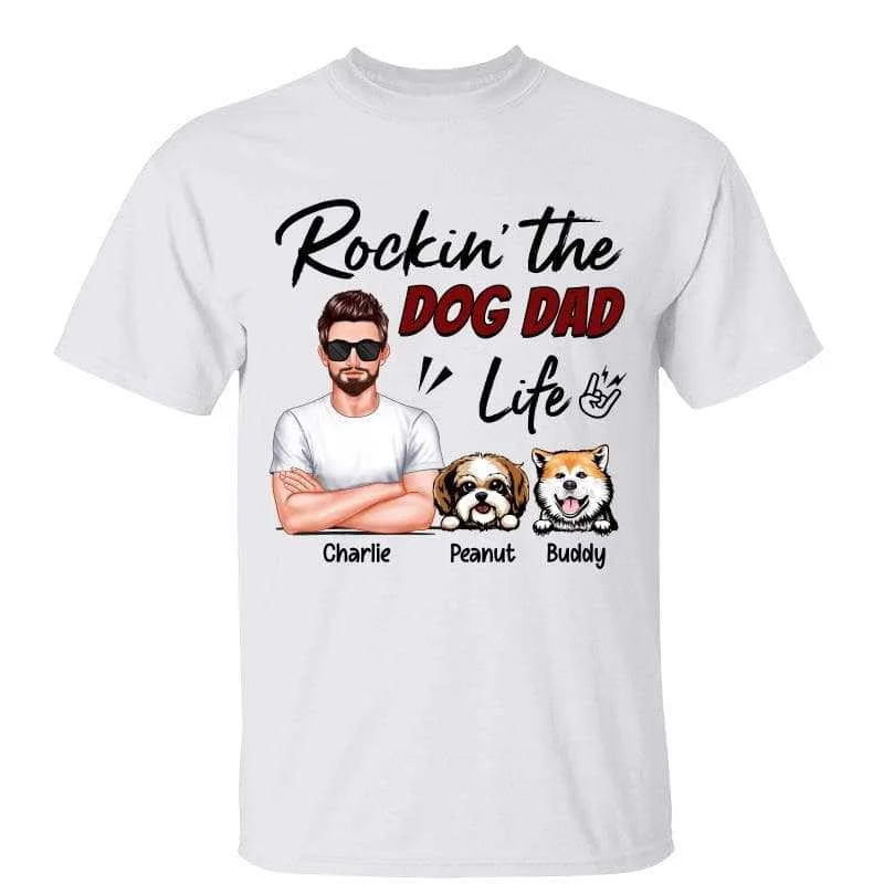 Custom graphic tees for summer events-Rockin‘ Dog Dad Life Real Man Personalized Shirt