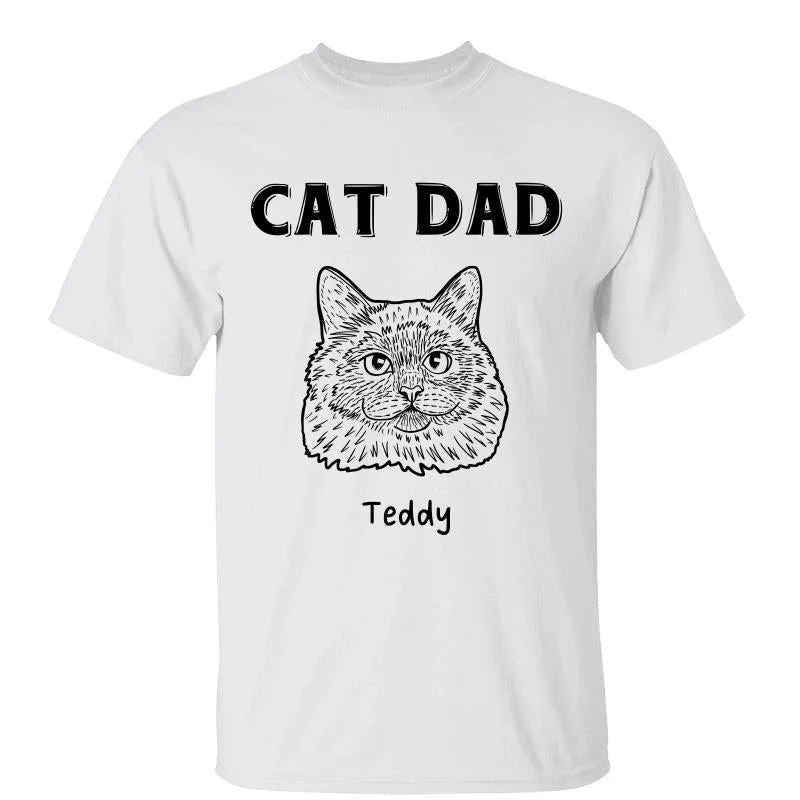 Cool retro-style graphic tees for adults-Cat Mom Cat Dad Simple Cat Head Outline Personalized Shirt