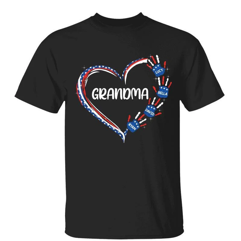 Custom t-shirts for gaming conventions-Grandma Mom Heart Handprint Fourth Of July Independence Day Gift Personalized Shirt