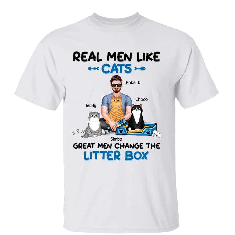 Personalized matching T-shirts for friends-Great Men Change Little Box Real Man Sitting Cat Dad Personalized Shirt