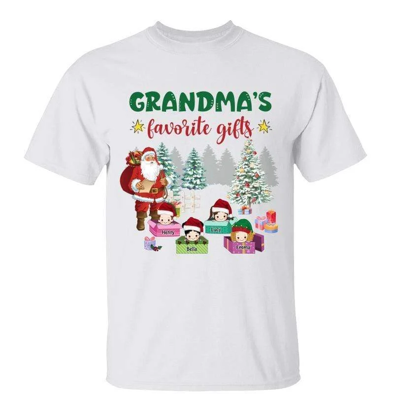 Custom holiday-themed t-shirts for kids-Grandma‘s Favorite Gifts Family Personalized Shirt