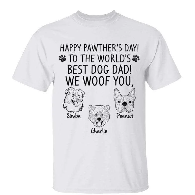 Custom holiday-themed T-shirts for kids-Happy Pawther‘s Day Dog Dad We Woof You Dog Head Outline Personalized Shirt