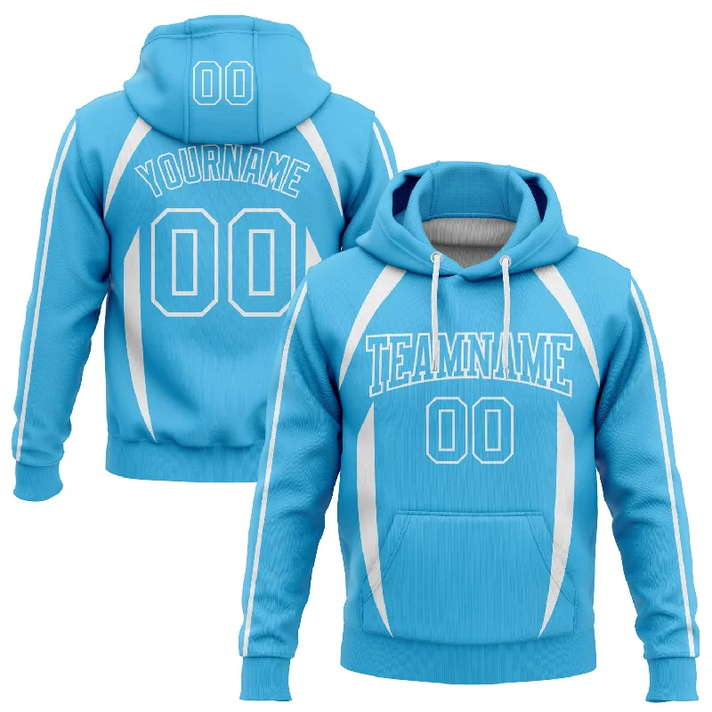 Women's Color Block Hoodies-Custom Stitched Sky Blue White 3D Pattern Design Contrast Color Stripe Sports Pullover Sweatshirt Hoodie