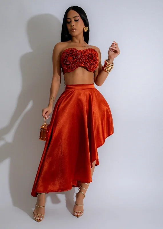 Skirts with asymmetrical cut-Women's High-Waisted Denim Skirts-Rosette Reverie Satin Skirt Set Orange