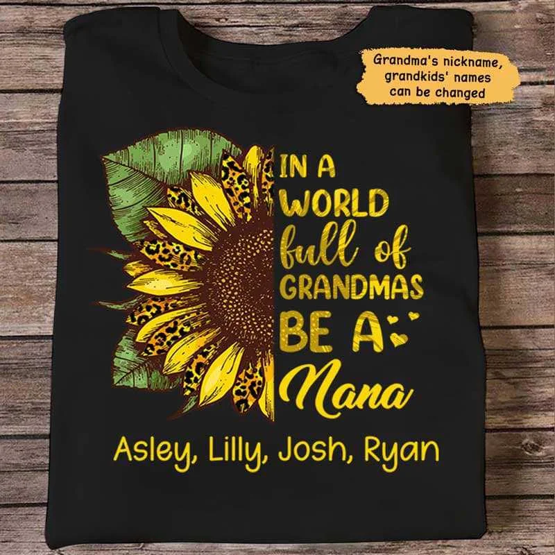 Motivational fitness shirts for athletes-Half Leopard Sunflower Grandma Personalized Shirt