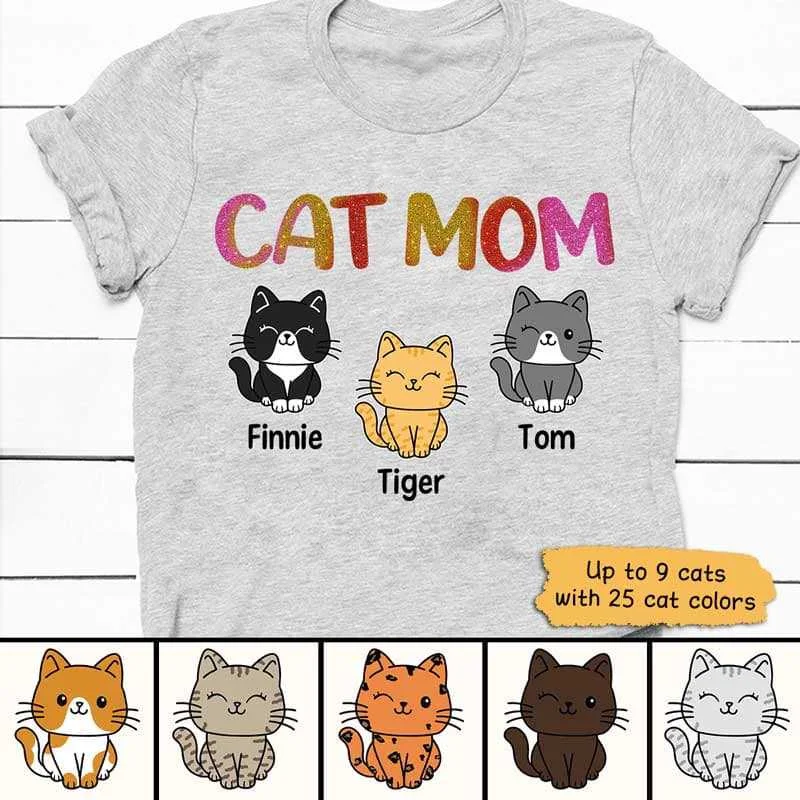 Custom name print T-shirts for kids-Cat Mom Sparkling Personalized Shirt