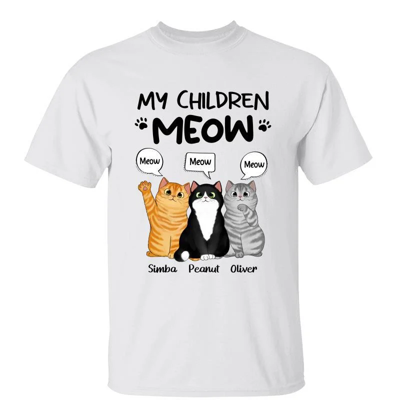 Funny quote T-shirts for group events-My Children Meow Fluffy Cats Personalized Shirt