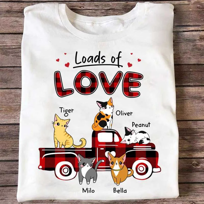 Personalized T-shirts for fashion lovers-Loads Of Love Valentine Cat Truck Personalized Shirt