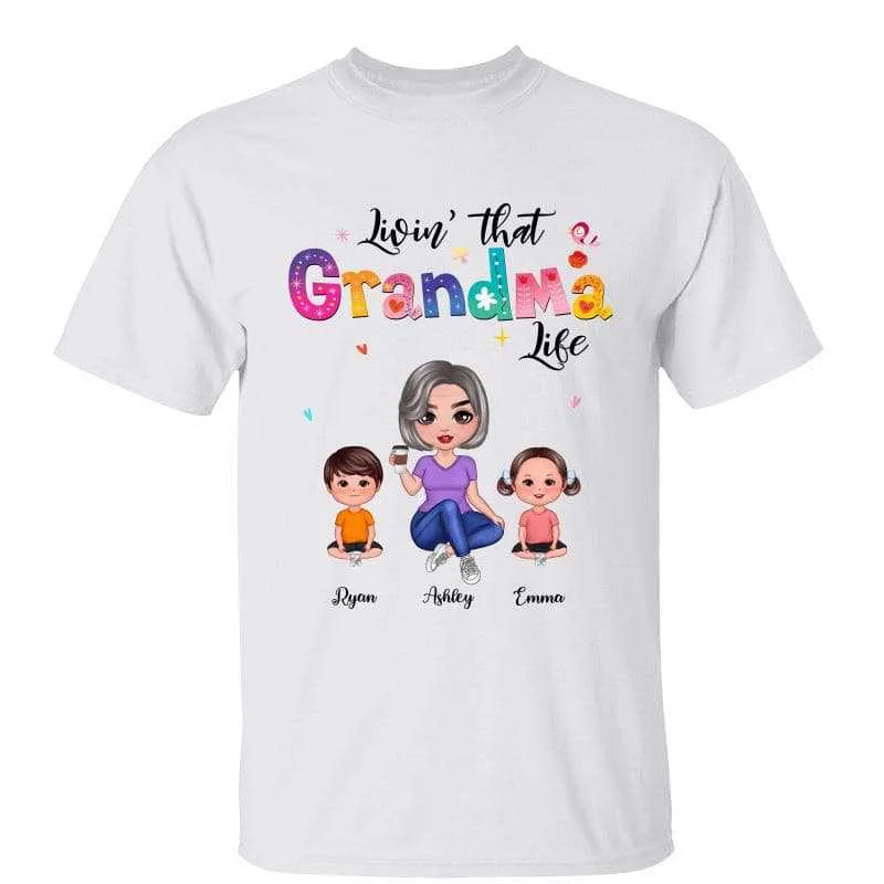 Custom-designed wedding T-shirts for couples-Livin‘ Grandma Life Colorful Sitting Doll Personalized Shirt