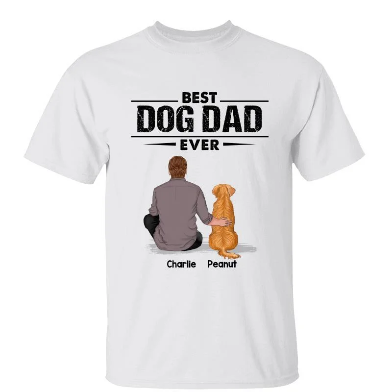 Personalized photo printed T-shirts for family-Man And Dogs Sitting Back View Best Dog Dad Ever Personalized Shirt