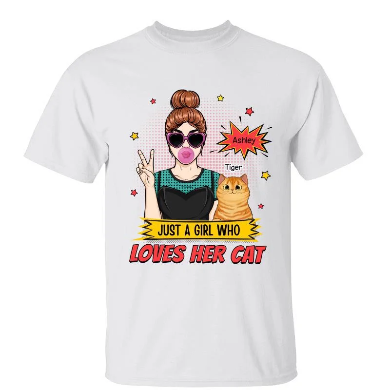 Cool nature-themed graphic T-shirts-Pop Art Woman Loves Her Cats Personalized Shirt