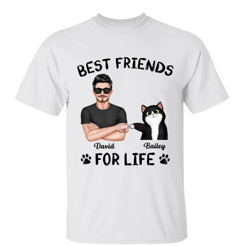 Personalized slogan T-shirts for couples-Best Friends For Life Real Man Fist Bump Gift For Cat Dad Personalized Shirt