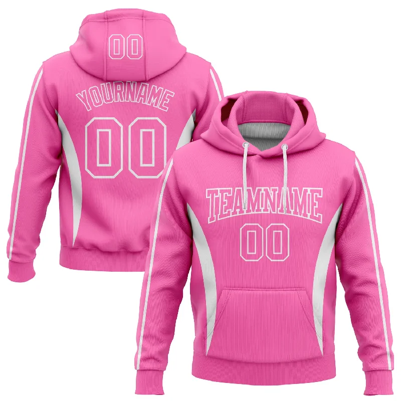 Women's Cropped Hoodies-Custom Stitched Pink White 3D Pattern Design Color Blocking Stripe Sports Pullover Sweatshirt Hoodie