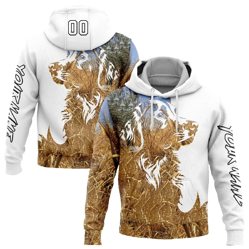 Women's Knot Front Hoodies-Custom Stitched White Black 3D Dog Hunting Sports Pullover Sweatshirt Hoodie