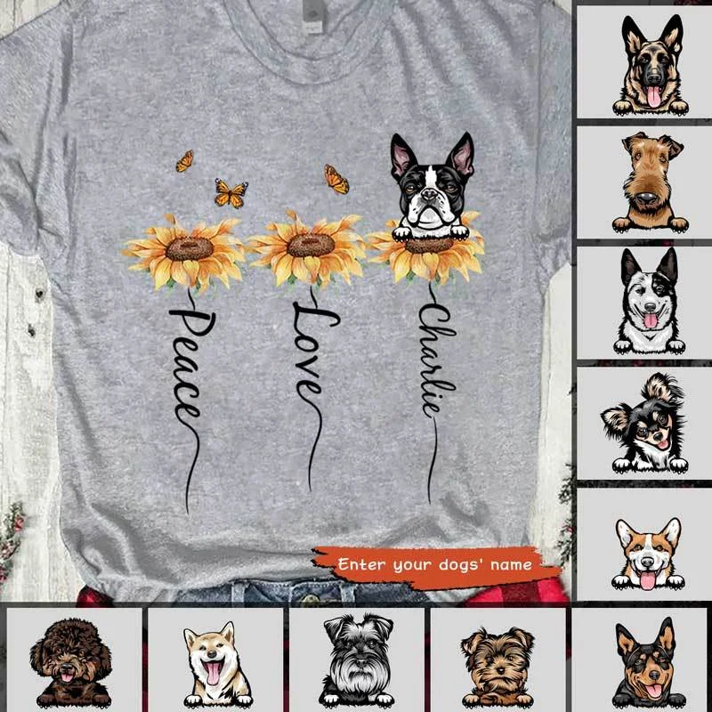 Vintage logo T-shirts for fans-Sunflower Peace Love Personalized Dog Shirt